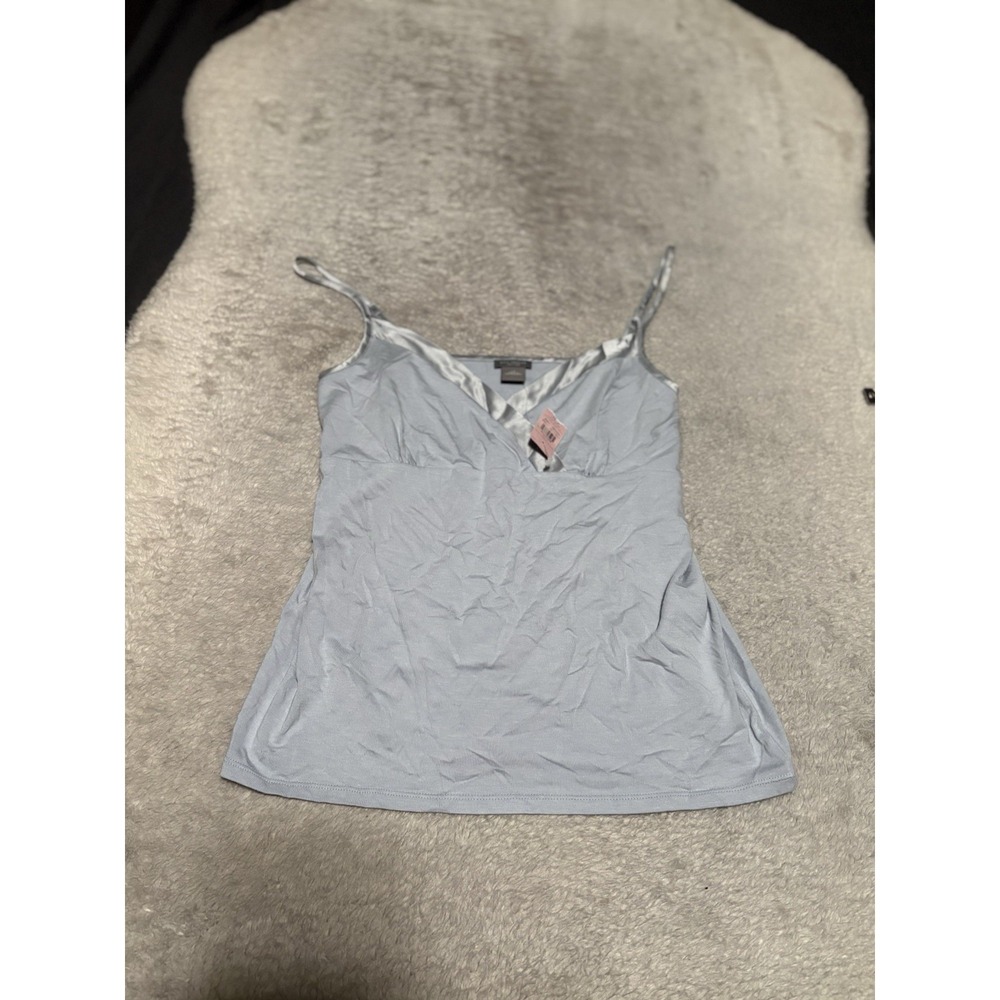NWT Ann Taylor Petites Cami Top Size LP Large Petite Silver Blue Satin Trim Tank